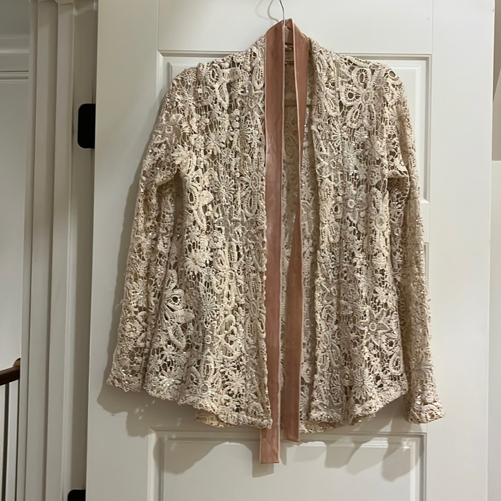 Rose Sequined Lace Unlined Jacket